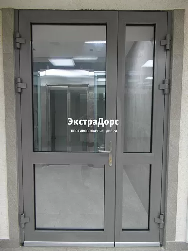Противопожарная дверь двупольная серая с остеклением более 25