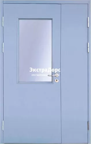Противопожарная дверь двупольная анти-дым со стеклом