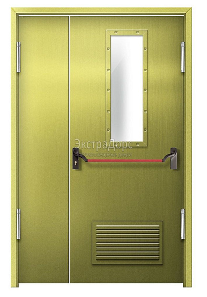 Противопожарная дверь EI 60 дымогазонепроницаемая стальная со стеклом, антипаникой и решеткой в Домодедово  купить