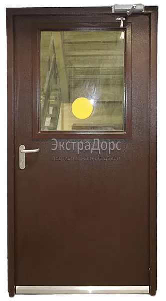 Противопожарная дверь EI 30 стальная с выпадающим порогом и остеклением