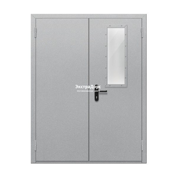 Двупольная огнестойкая дверь EI 60 ДО-02-EI-60 двупольная остеклённая с прямоугольным стеклом в Домодедово  купить